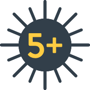 5+ sun icon with a yellow number 5